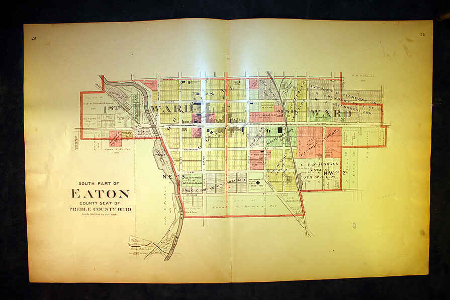 South part of Eaton or Gasper & Dixon Township 1912 Plat Map Preble County Ohio