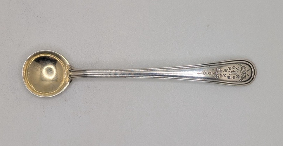 Gorham Jefferson Gilt Sterling Silver Master Salt Spoon “L” initial, 3 3/8″, 8g