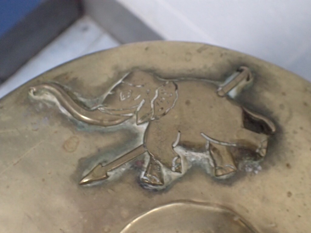 MCM Ornate Brass Tray Table w/ Spider Leg Base 47×23 Raised Animals Border Boho