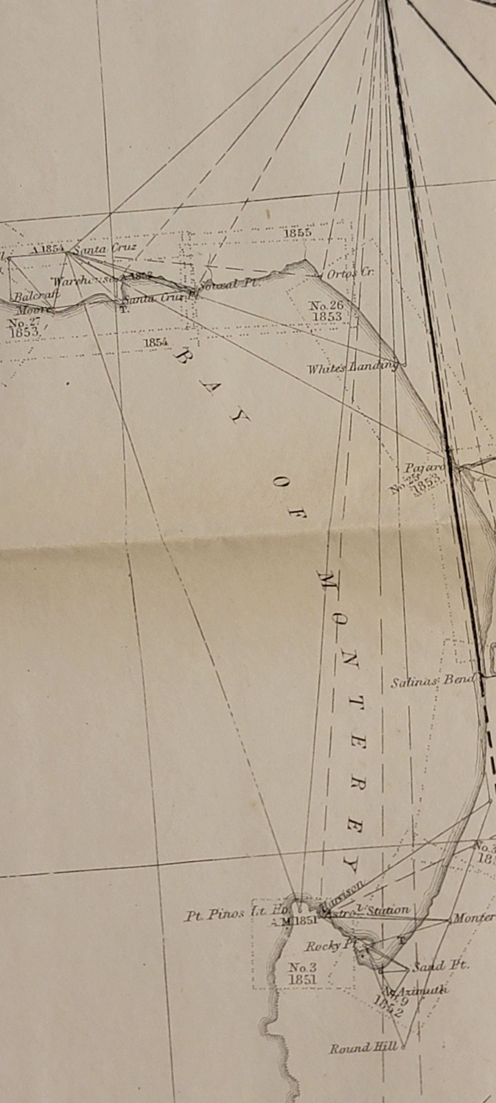 1855 Sketch J No. 2 Coast Survey triangulation chart Pacific West CA Coast Bache