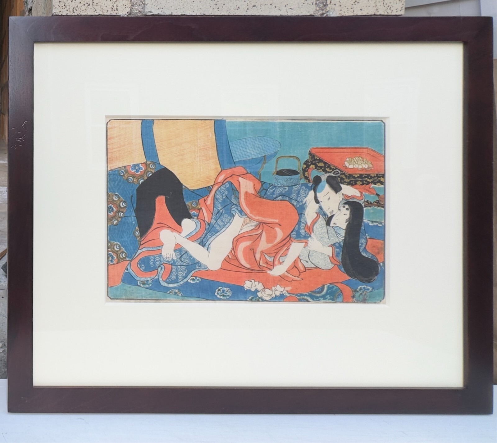 19th Century Japanese Shunga Print Kunisada CA1840s Lover’s Embrace Ukiyo-e Art