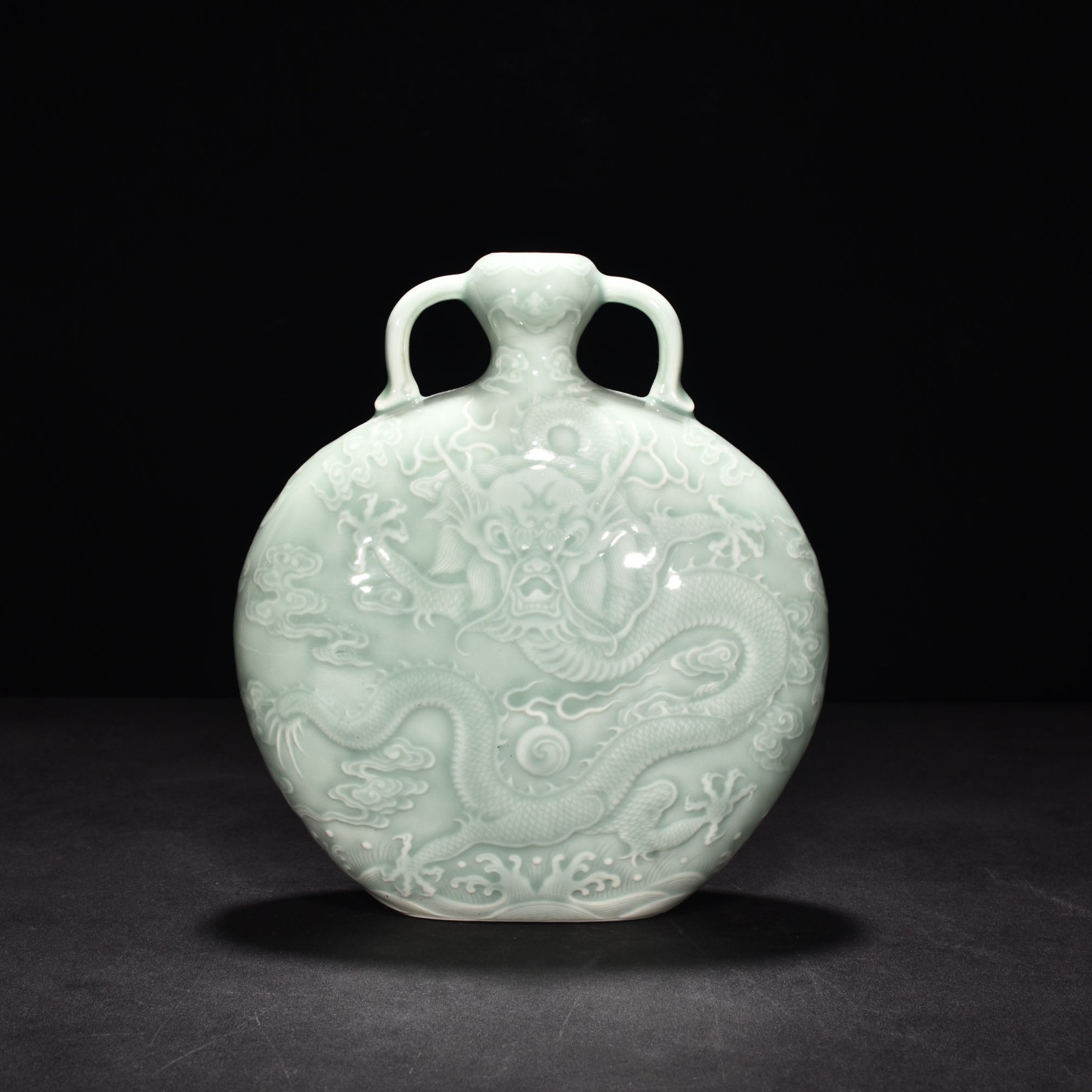 8.8″ China Old Antique Qing Qianlong Mark Porcelain Pink Green Glaze Flat Vase