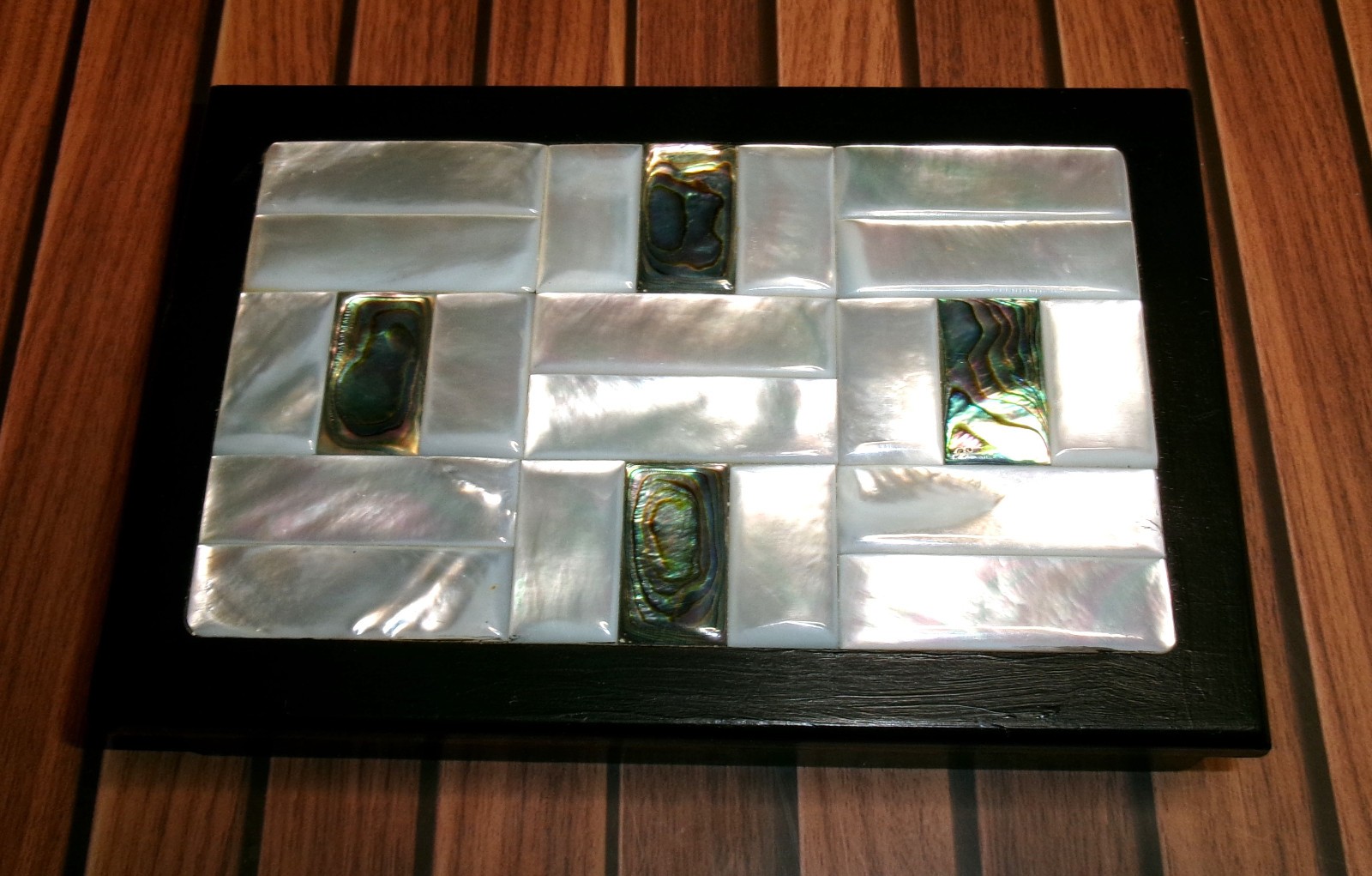 Vintage Mother of Pearl Abalone Hinged Wood Business / Playing Card Case Holder