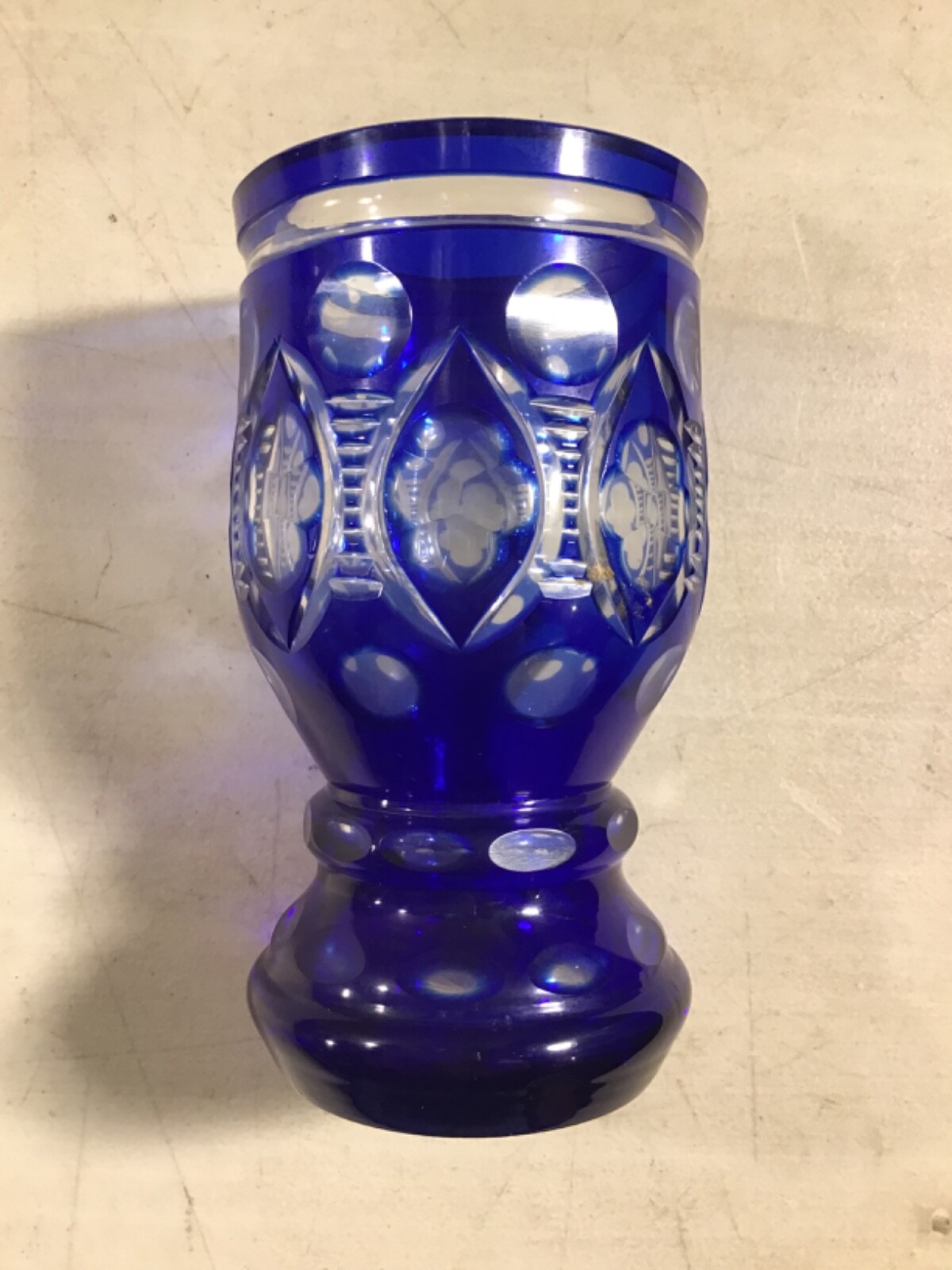 1850’s Biedermeier Czech Bohemian Glass: Clear and Blue 5..5” Stunning One Chip