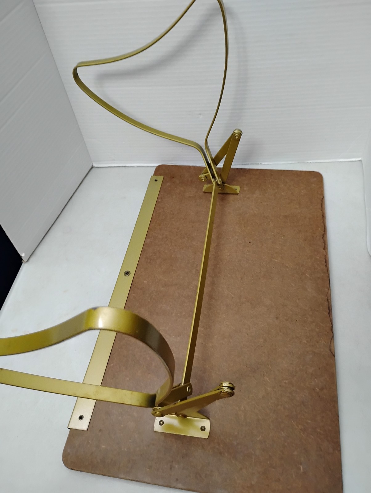 Vintage Tabletop Drafting Table Stand Brassy Faux Wood Gold Tone Display Adjust