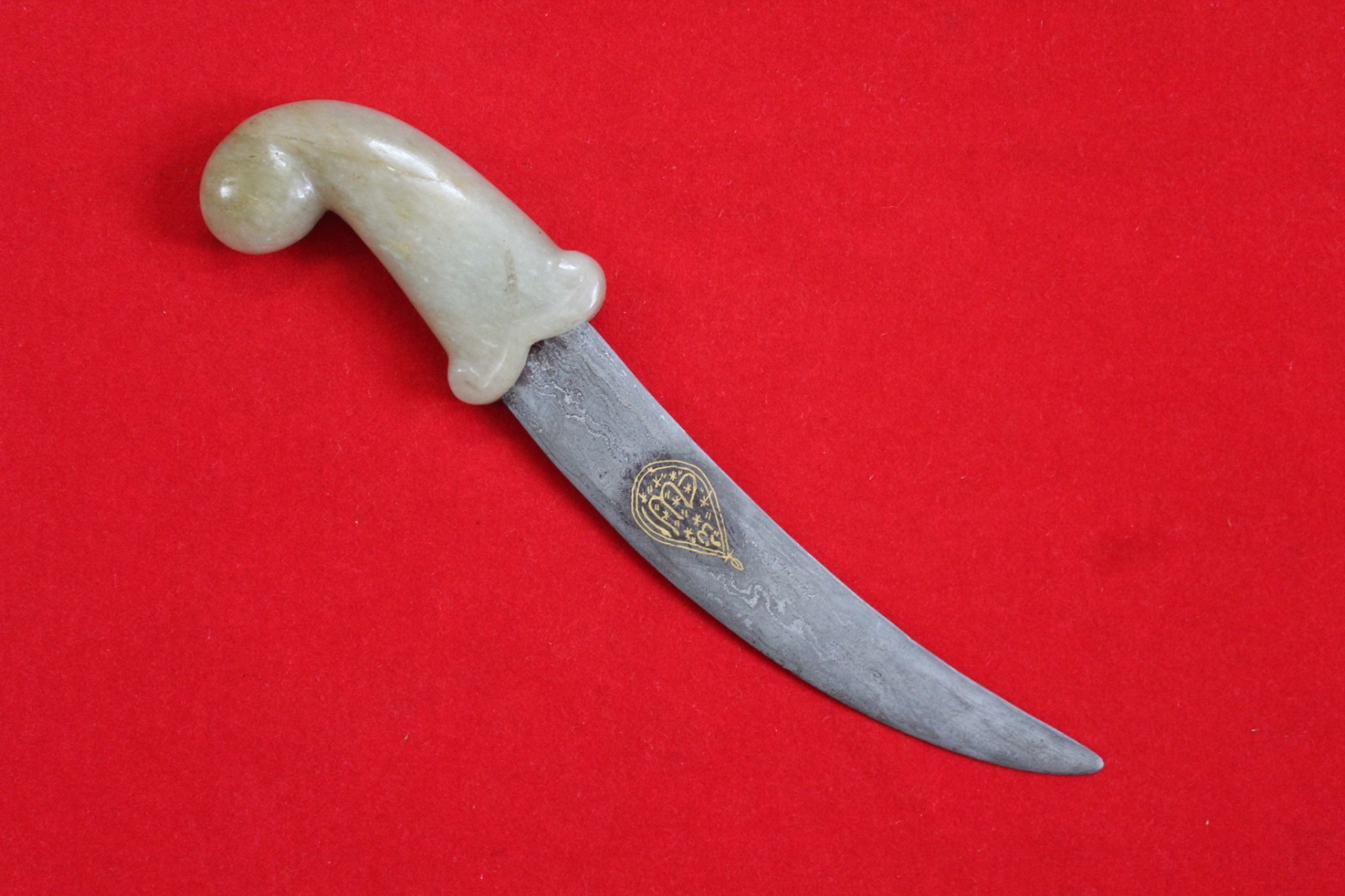 Old Vintage indo-persian mughal islamic jade gold damascus Parrot dagger khanjar