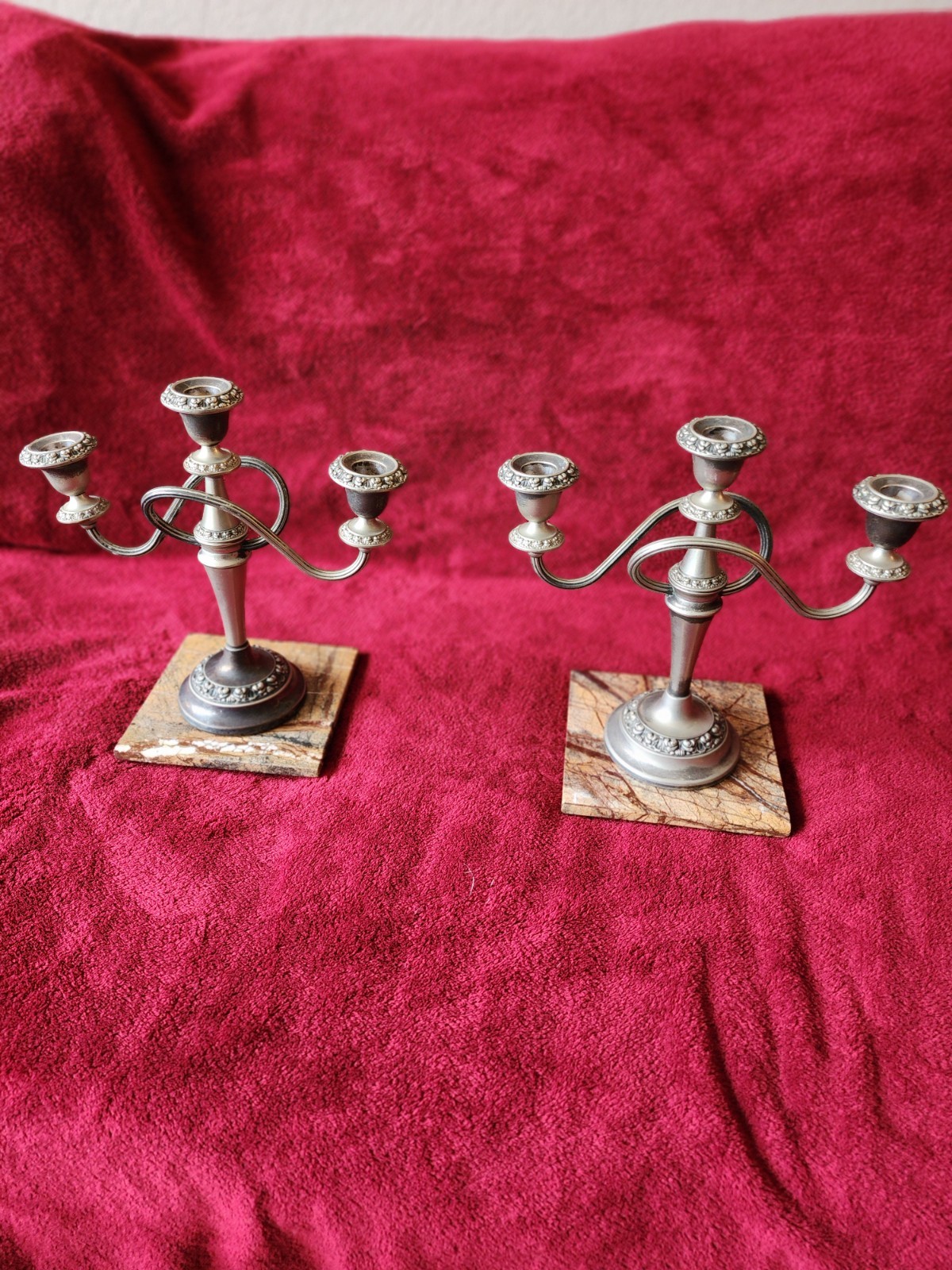 3 Branch Silver Plate Candelabras ~ Set of 2