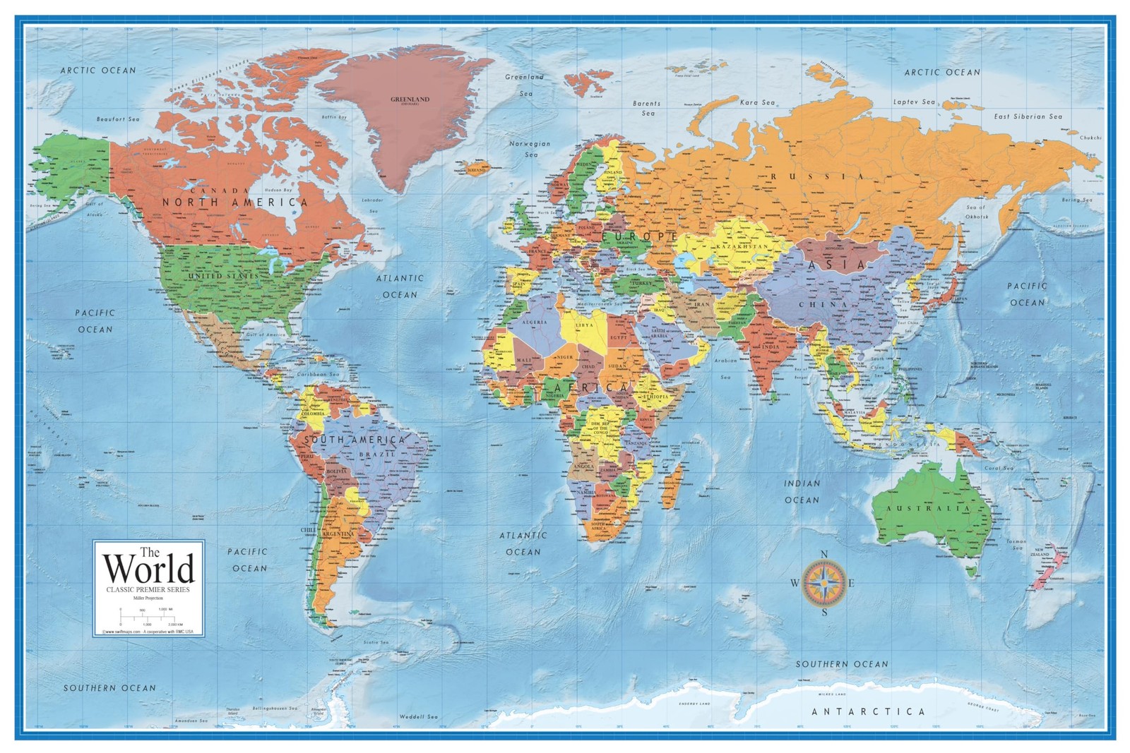 24×36 World Classic Premier Wall Map Poster (Laminated)