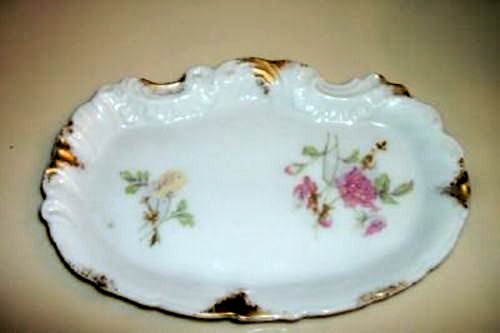 Antique Limoges French Porcelain Dish HP Gilt Floral Small Vanity Soap Dish