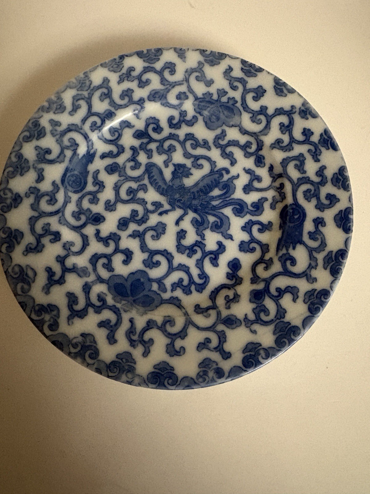 💥 Early 1900s Japanese Blue & White Imari Style Phoenix Plate 5” Hand Painted