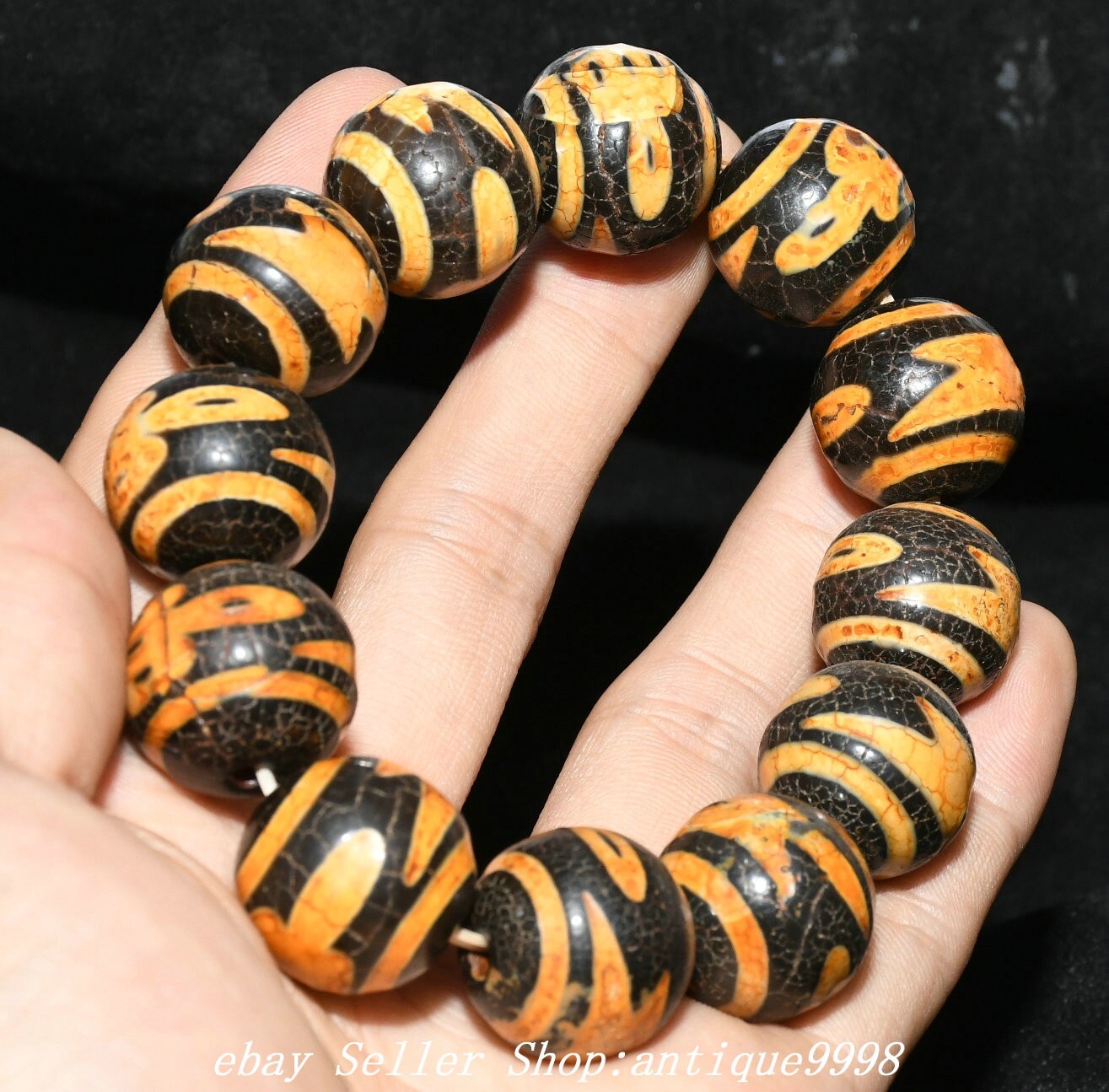 Old Tibet Natural Agate Carve Pattern Amulet Exorcize Bracelet Chain bracelet