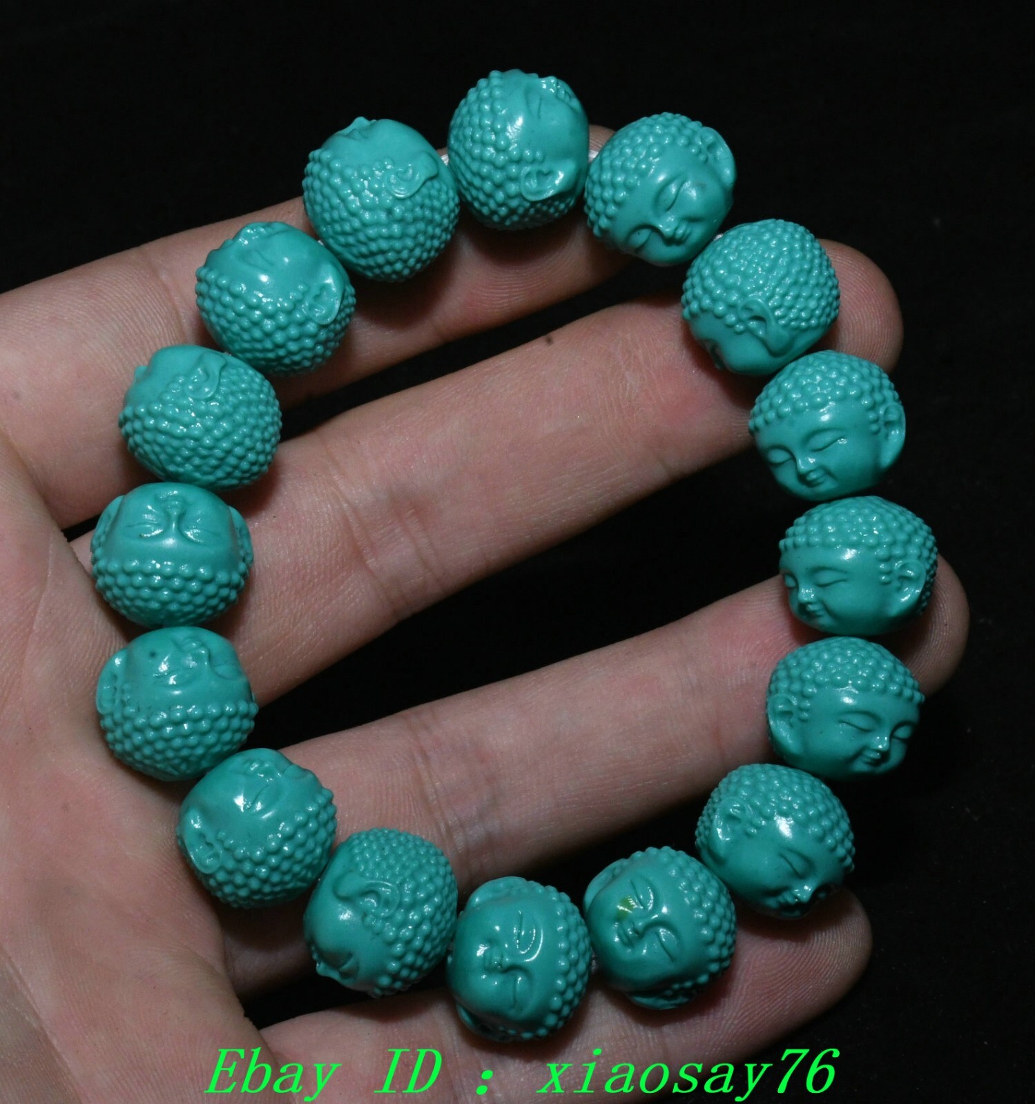 0.5”Natural Turquoise Carving Shakyamuni Buddha Head Bead Bracelet Bracelets