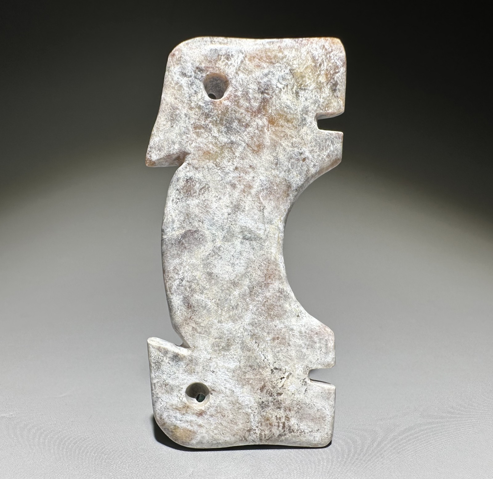 “Liang Zhu” Culture Old Jade Carved Strange Animal Design “Pei” Pendant L 6.6 cm
