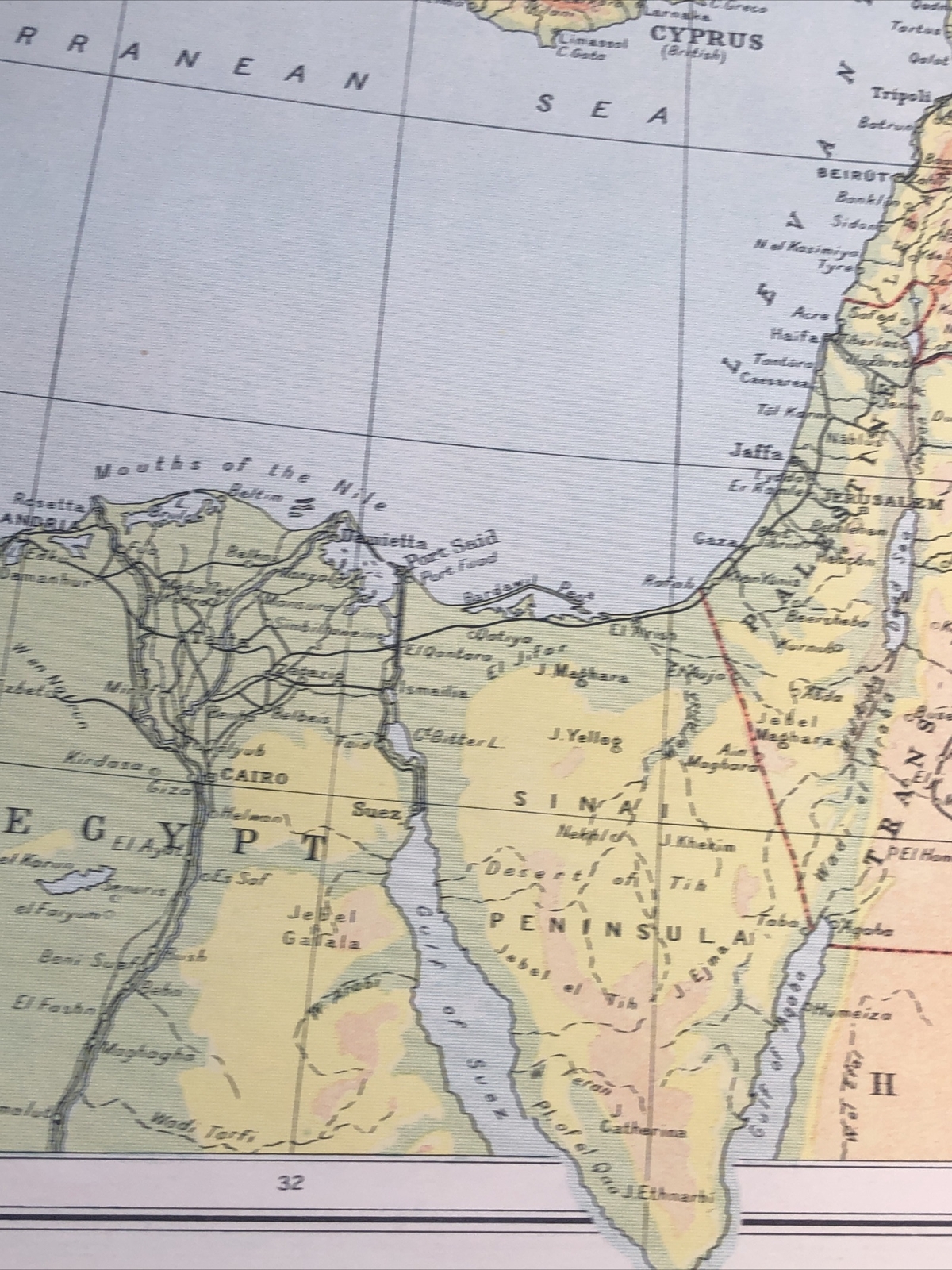 1943: Map The Near East Physical Larger Than A3 Original Vintage Print 48/49