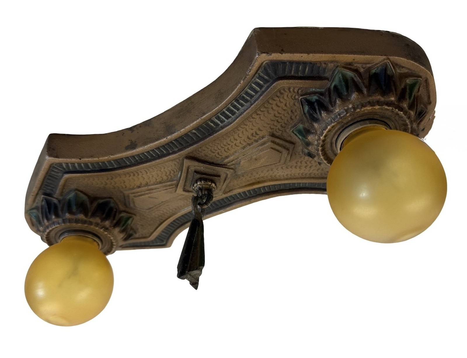 VL1371 Vintage Art Deco c1930 Cast Iron Polychrome Bare Bulb Fixture Restored