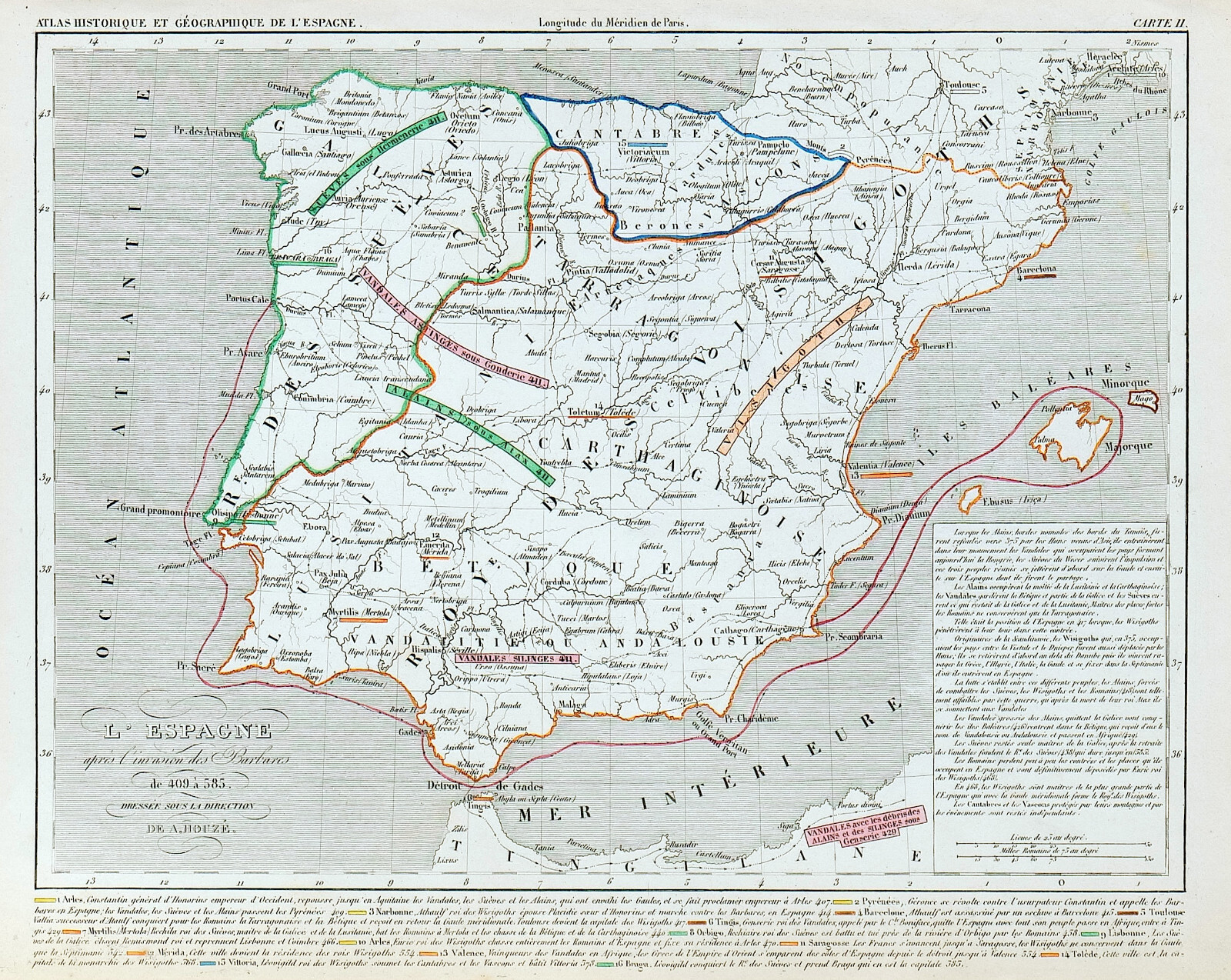 SPAIN PORTUGAL “L’Espagne” 1844 A. Houze ORIGINAL ANTIQUE MAP