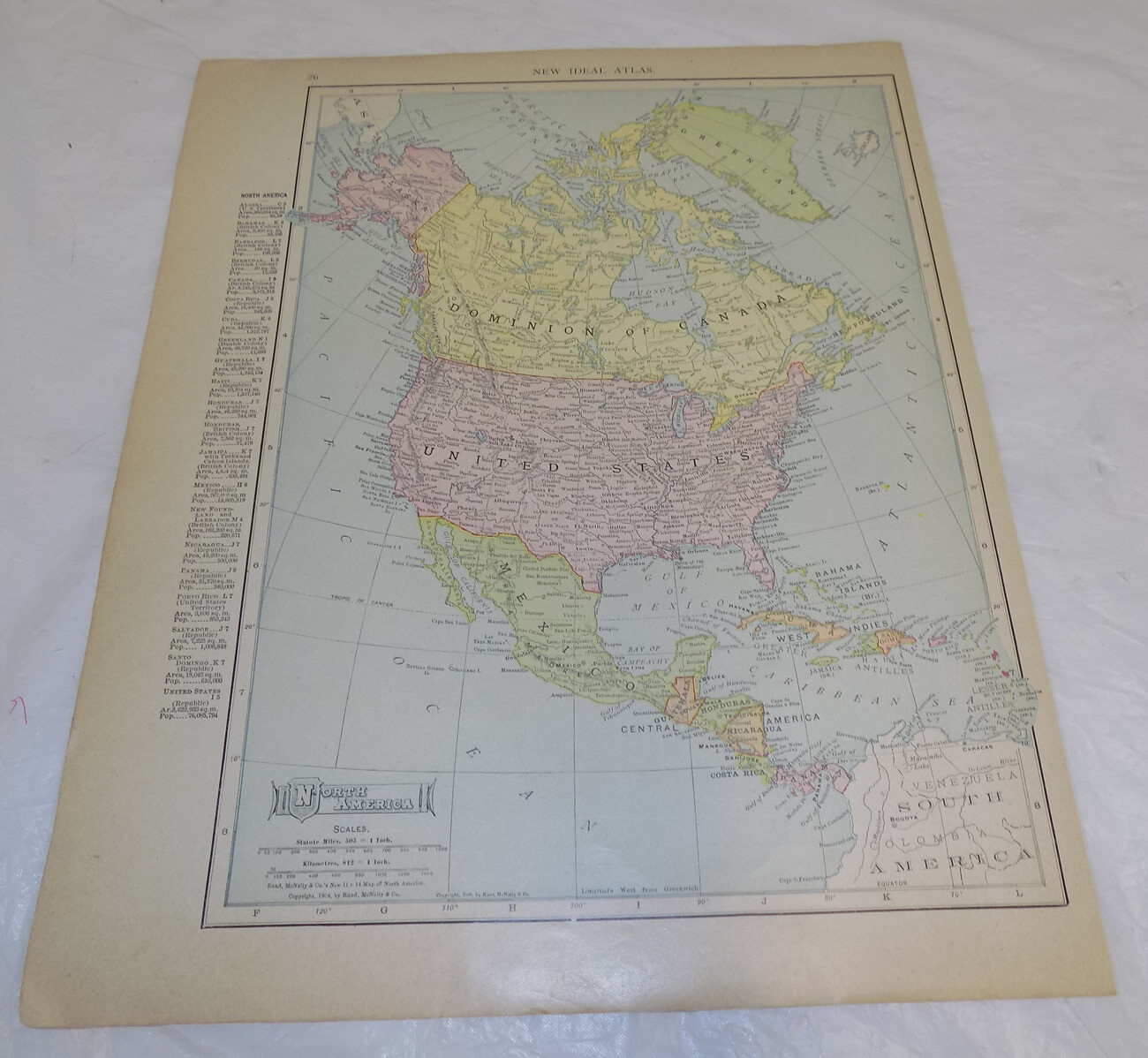 1910 Rand-McNally Antique Map///NORTH AMERICA, b/w EASTERN HEMISPHERE