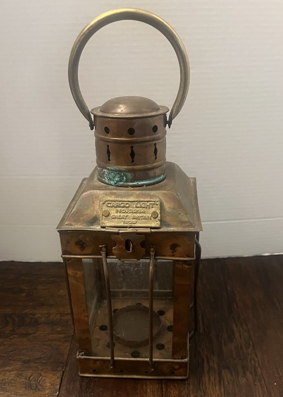 Vintage 1939 Brass Cargo Ship Hanging Light Great Britain Nautical Lantern Lamp