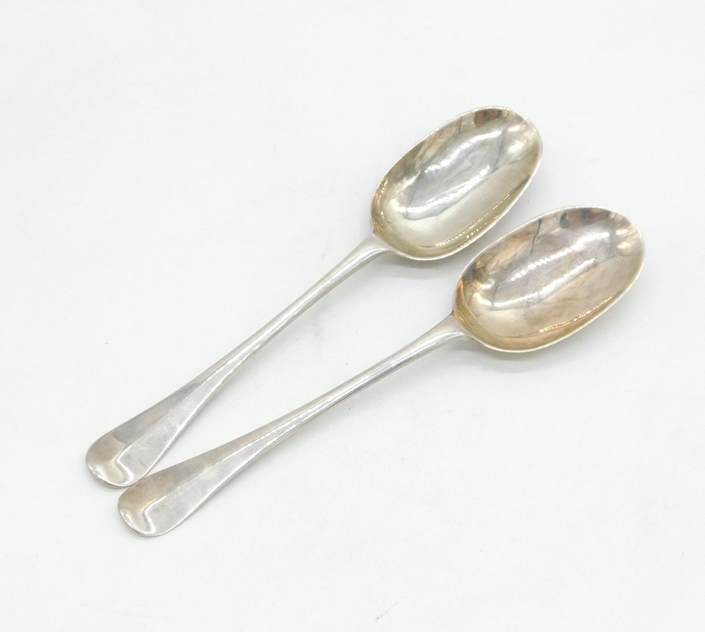 George I Pair of Sterling Silver Hanoverian Tablespoons Antique 1718 London
