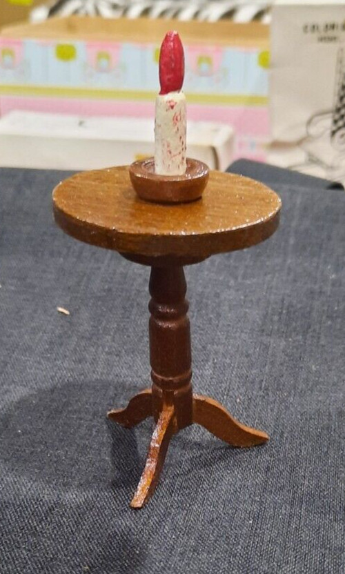 VINTAGE MINIATURE DOLLHOUSE TABLE WITH CANDLE # 7ES-548 MADE IN TAIWAN NEW
