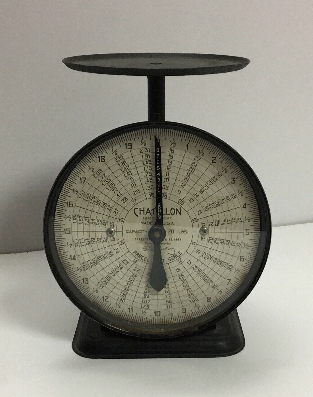 Vintage Chatillon 1944 Parcel Post Scale 20 LB Black Rare USA WWII Mail Counter