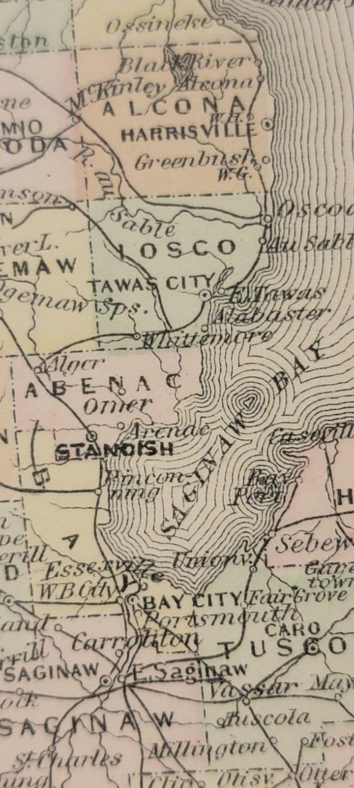 Antique copperplate hand colored map Michigan Wisconsin Johnson Cyclopaedia 1897
