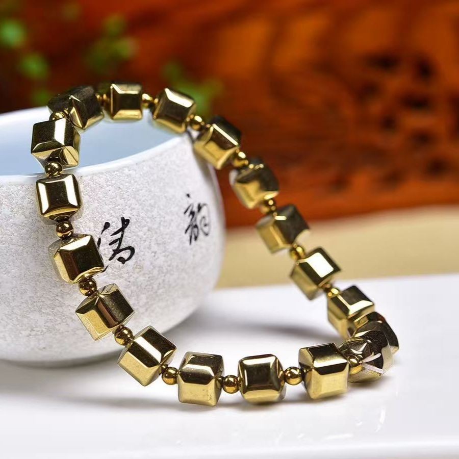 Brass Cube 8mm Bracelet Women’s Fashion Hand Bead