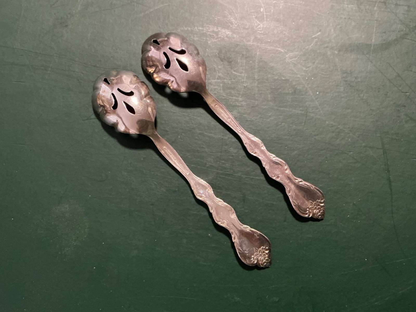 International Silver Silver-plate “Interlude” Pierced Shell Sugar Spoon Lot of 2