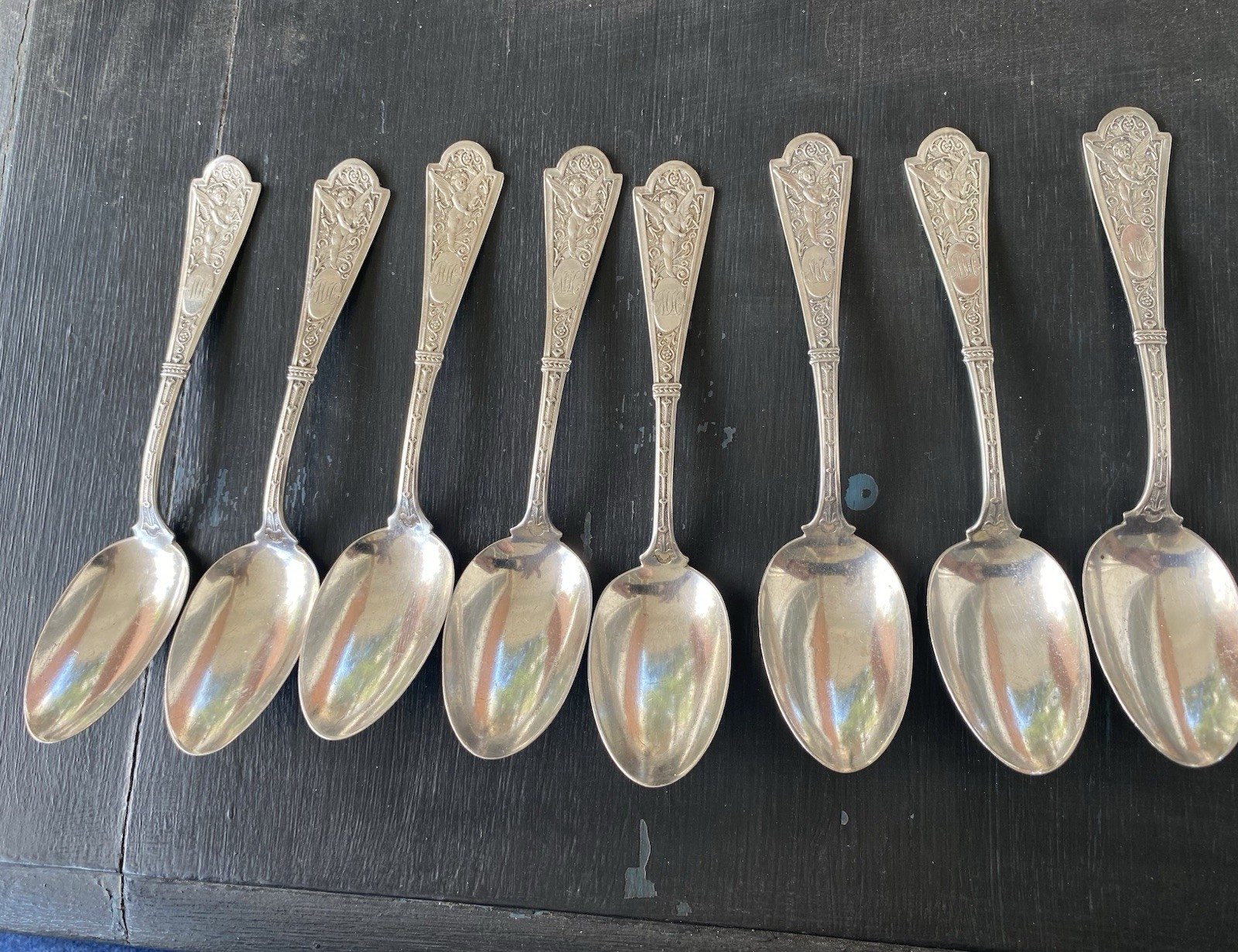 Shiebler Sterling Cupid Teaspoon Monogrammed Eight Available 5 3/4”