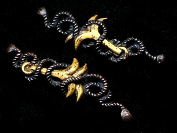 Menuki Antique Japanese Sword Edo Period Katana Grappling Hook Copper Shakudo JP