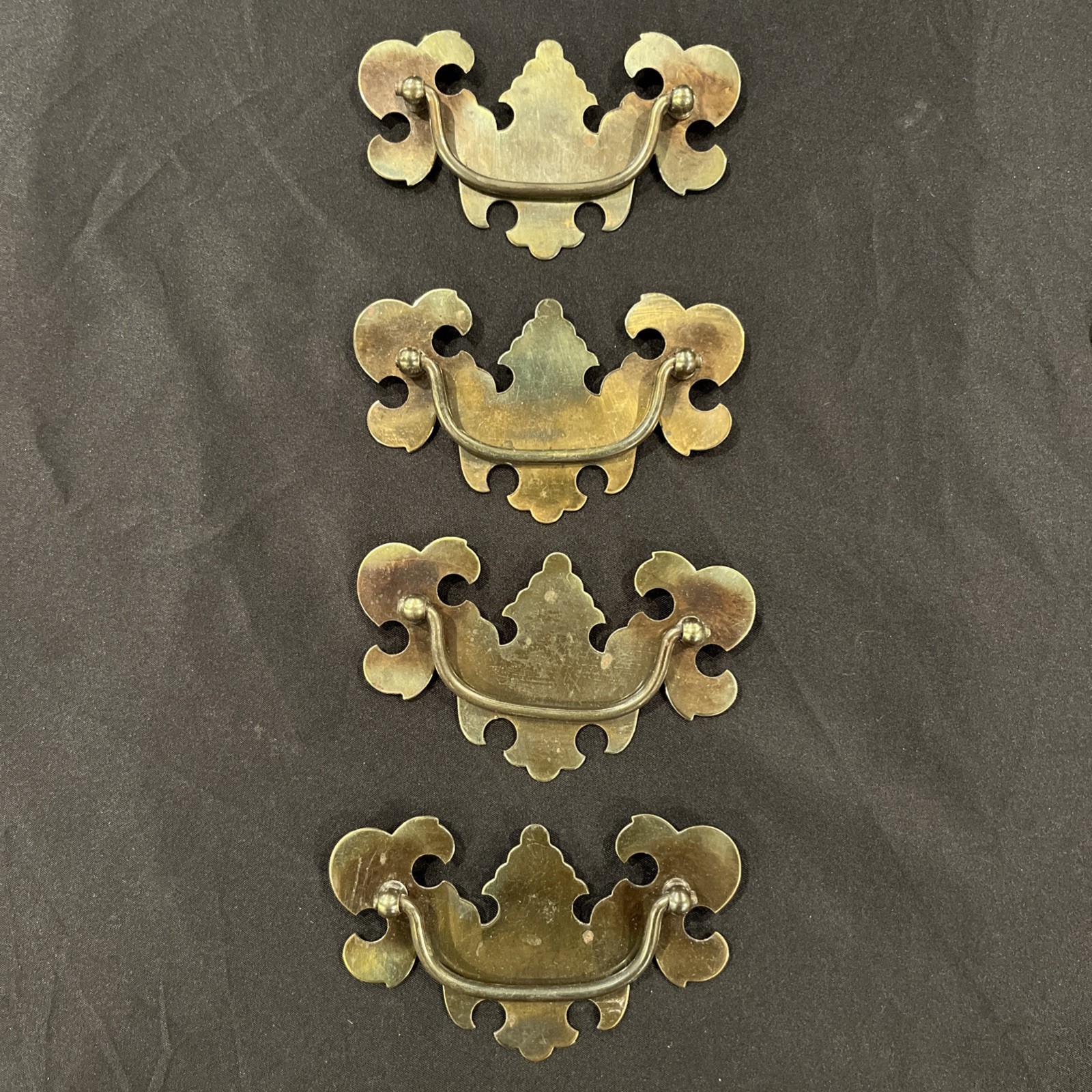 4 Brass Drawer Swing Handle Pulls Chippendale Batwing Antique Hardware 3″ CTC