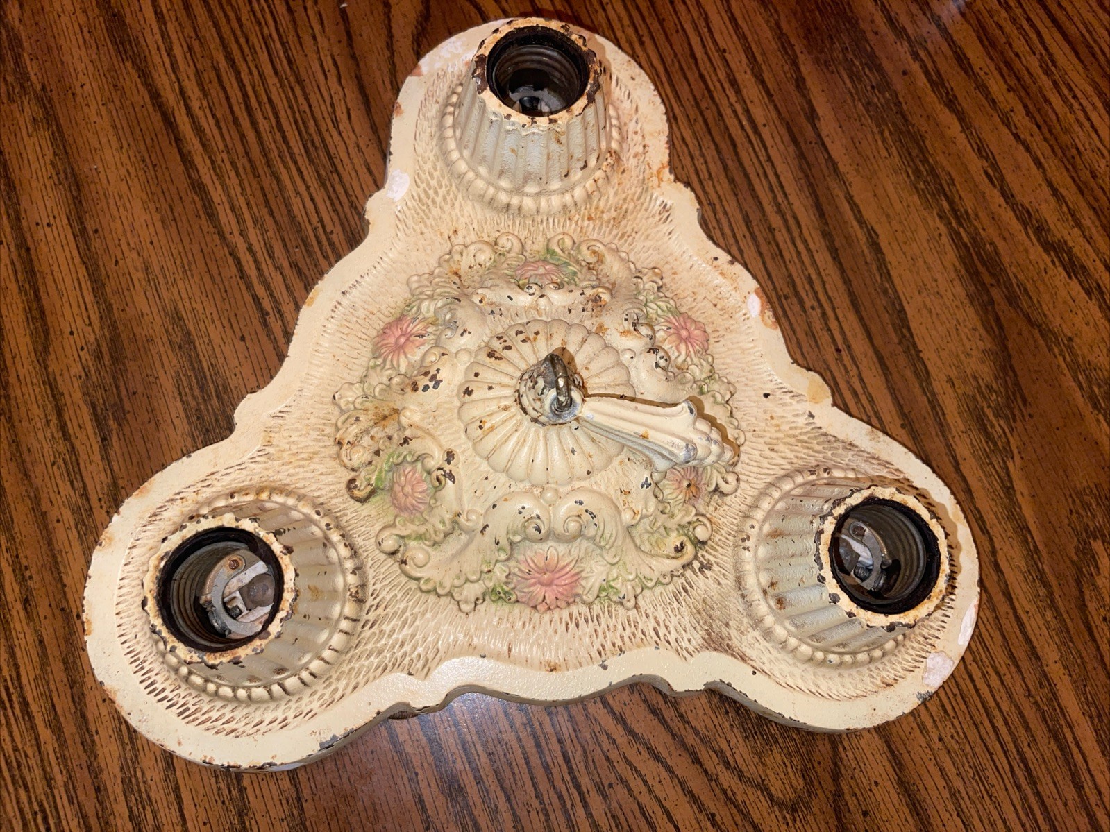 ART DECO THREE-LIGHT CEILING LIGHT FIXTURE FLUSH MOUNT 1930’S CAST IRON
