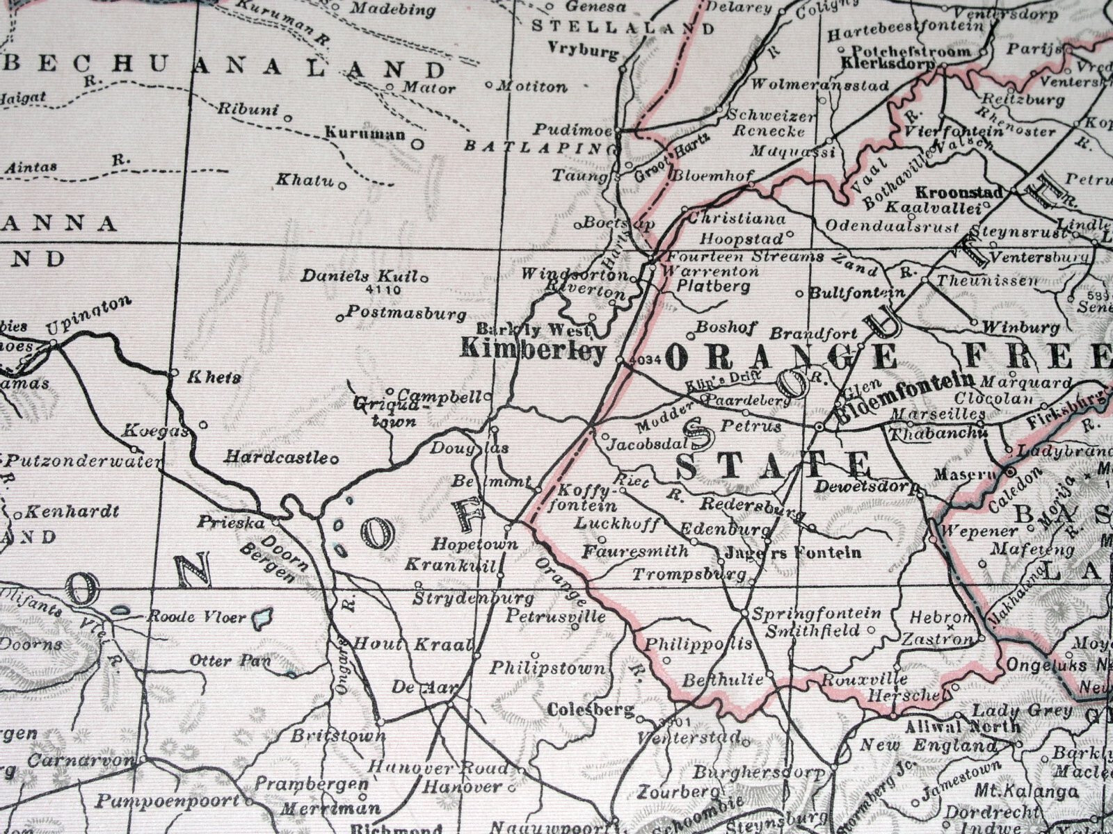 1936 VINTAGE MAP OF SOUTH AFRICA NAMIBIA BOTSWANA / CAPE TOWN JOHANNESBURG