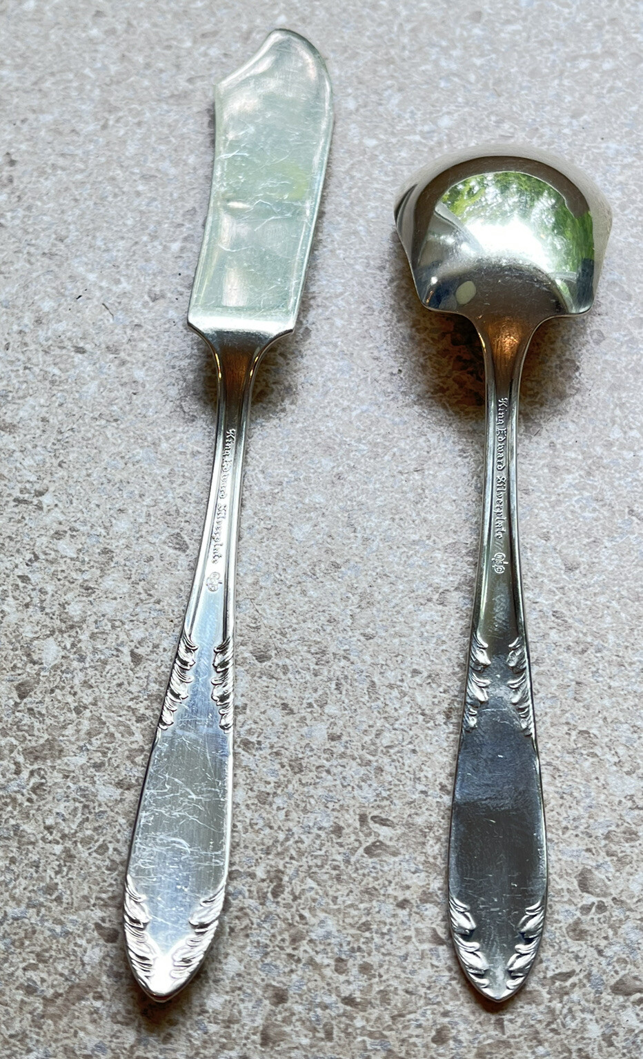 F246~ National Silver Silverplate King Edward Butter Knife & Sugar Spoon 1936