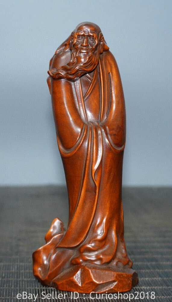 5.8″ Old Chinese Buddhism Rosewood Arhat Damo Bodhidharma Dharma Buddha Statue
