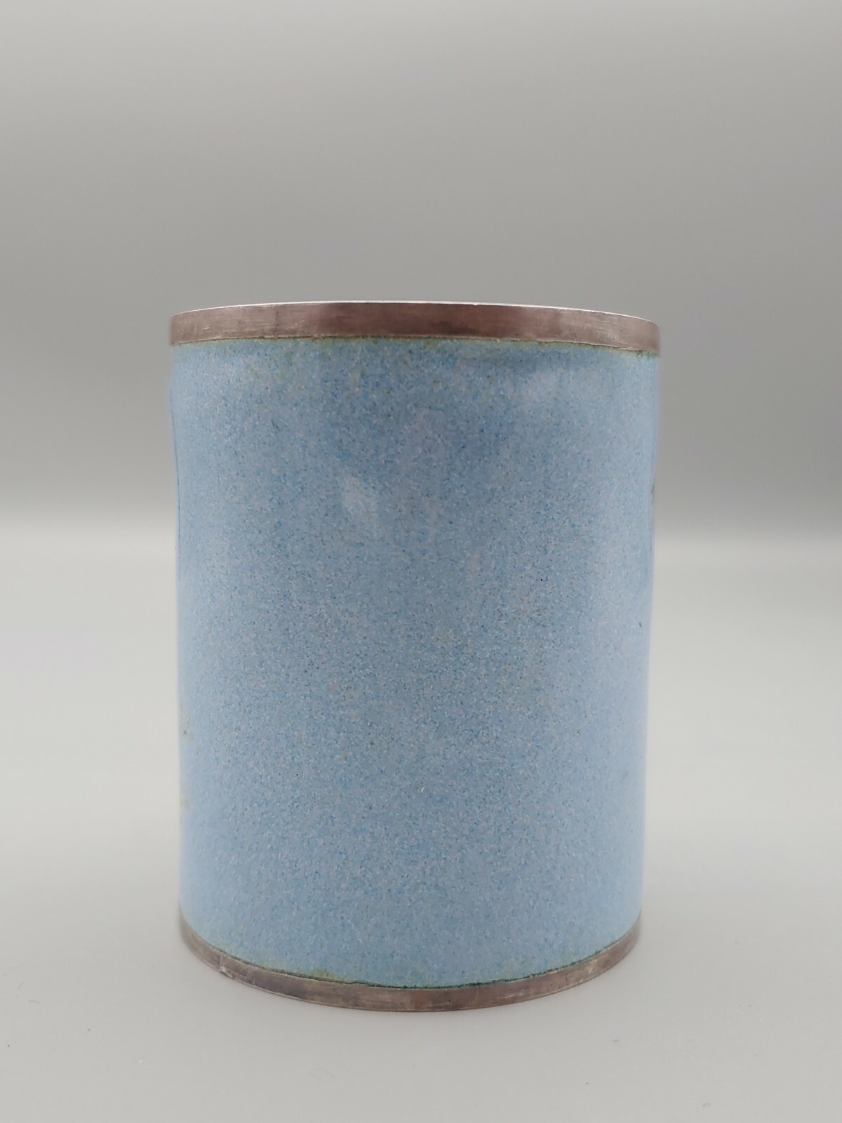 银胎天蓝釉镶鹭雁笔筒 Chinese Silver Sky Blue Enamel Inlaid Egret Wild Goose Flower Pen Pot