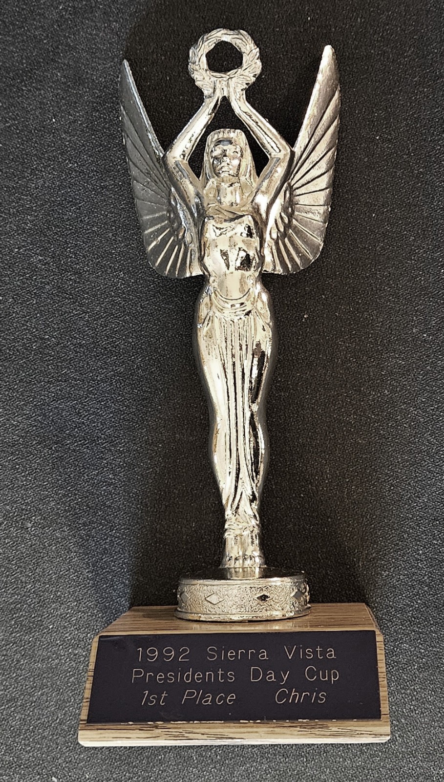 Vintage Silver Metal Female Victory Trophy Topper Figure With Base 1992 award