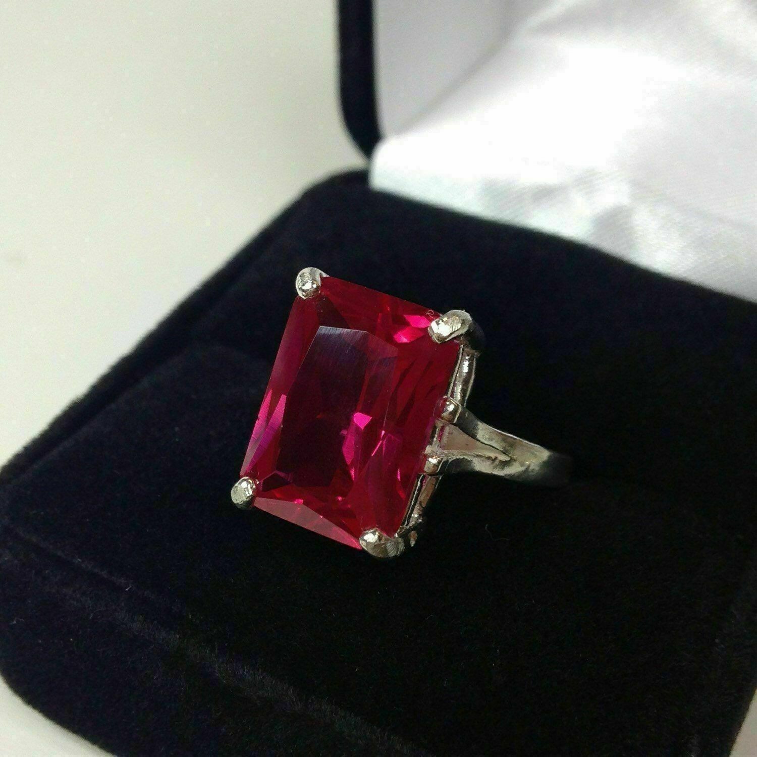 7.00 Ct Emerald Cut Natural Ruby And Diamond Ring 14K White Gold Size 6