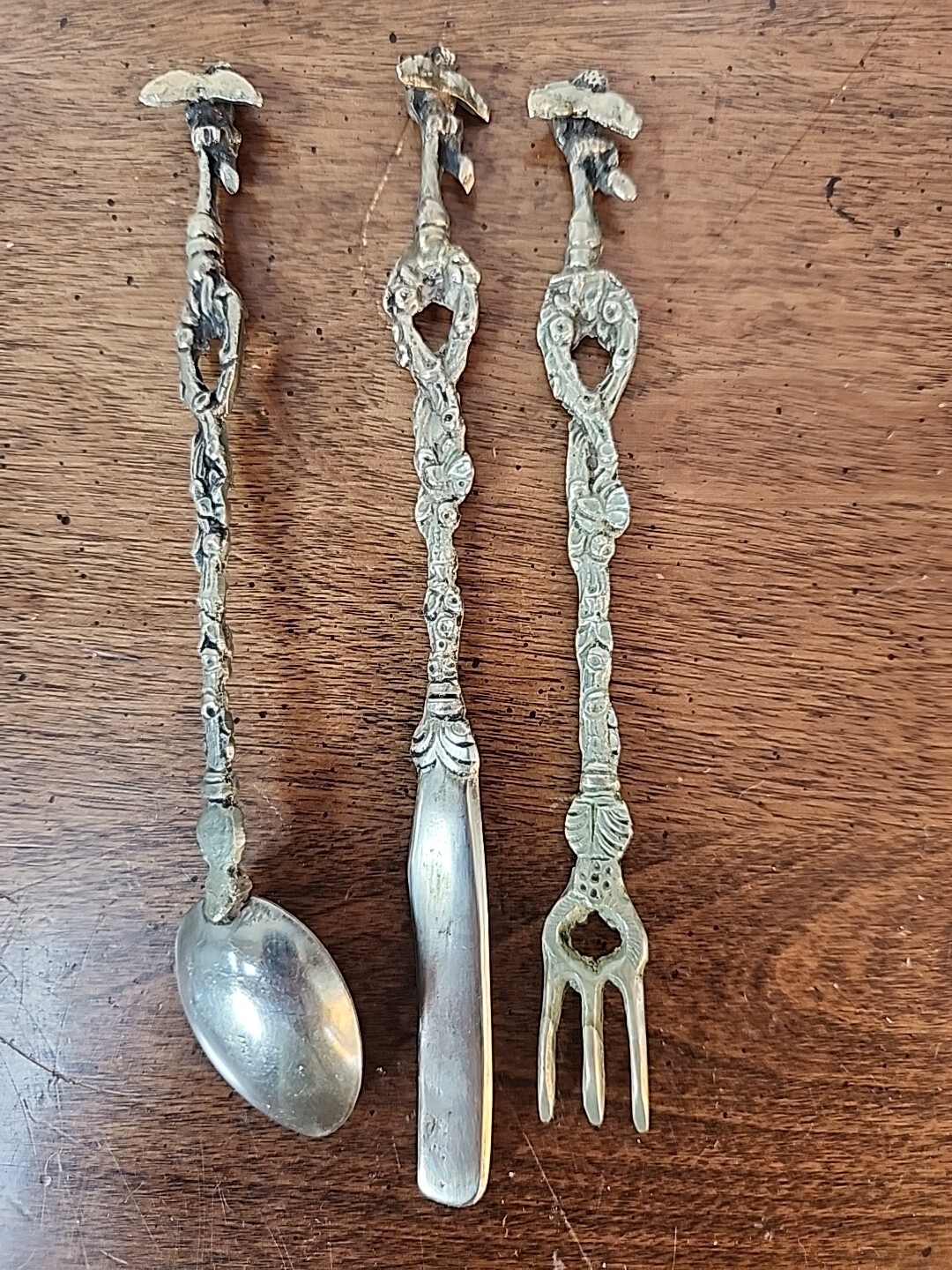 ANTIQUE FIGURAL CHERUB KNIFE, FORK & SPOON SET – ITALY