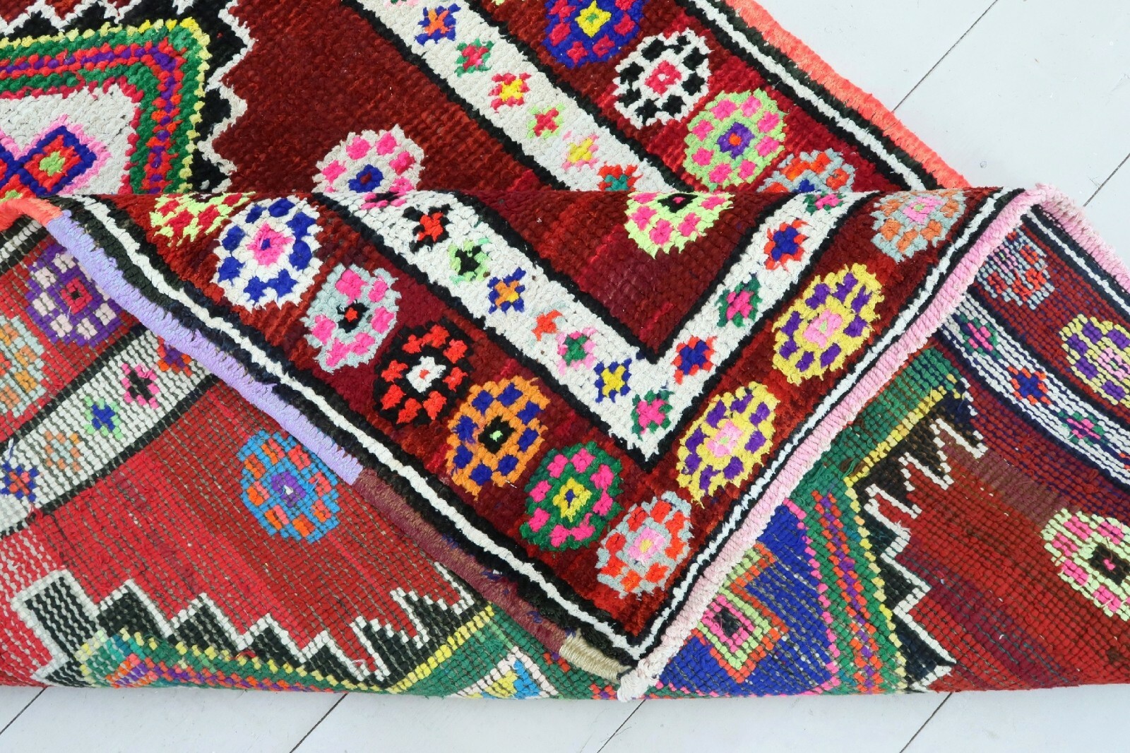 Colorfull Runner Rug, Handwoven Long Carpet Geometric Design Runner Rug 35″X143″