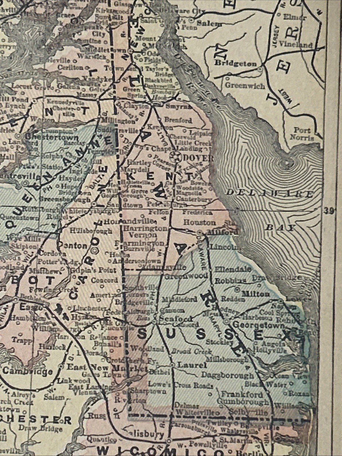 Antique 1895 Map Of Maryland And Delaware 14”x11”
