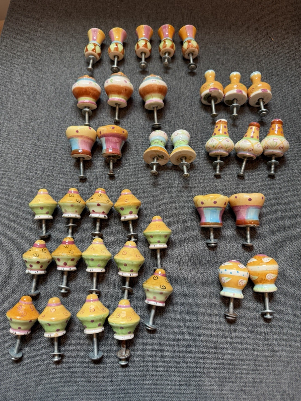 Handmade Ceramic Cabinet Knobs, Vintage Drawer Pulls , Fun Colors