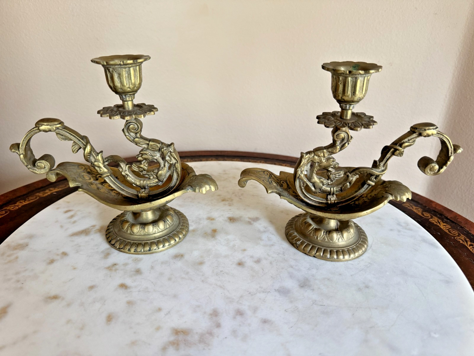 Antique Brass Chamberstick Art Nouveau Candlestick Metal Candleholder