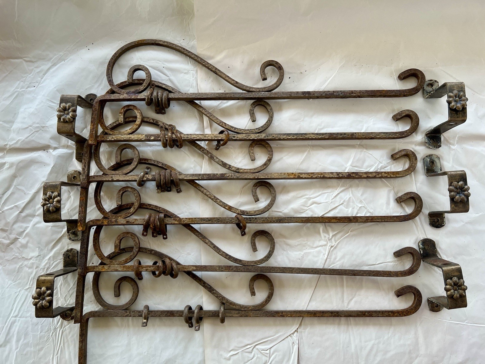 Antique Swing Arm Curtain Rods, Cast Iron & Steel, 6 w/Bracket* READ details.