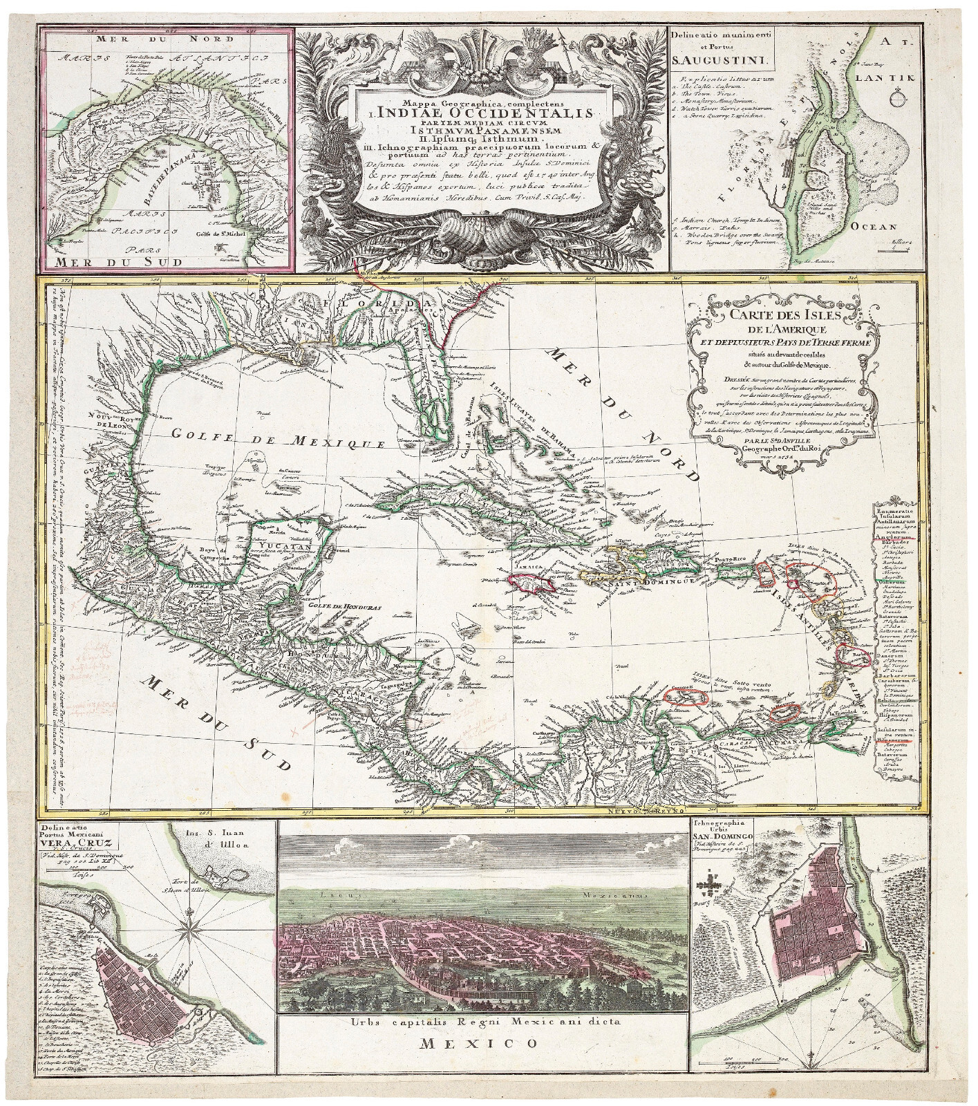 Map “Mappa Geographica. Indiae Occidentalis” (West Indies) Homann Heirs, 1740