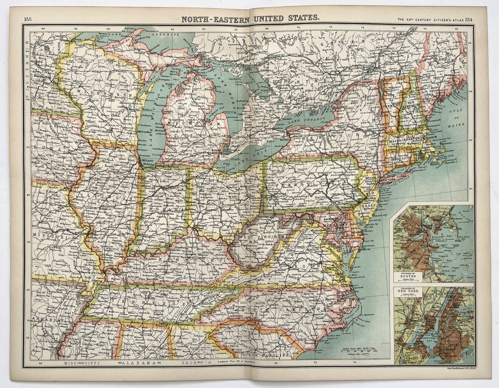 North Eastern United States Map – 1898 Original Antique Folding Map