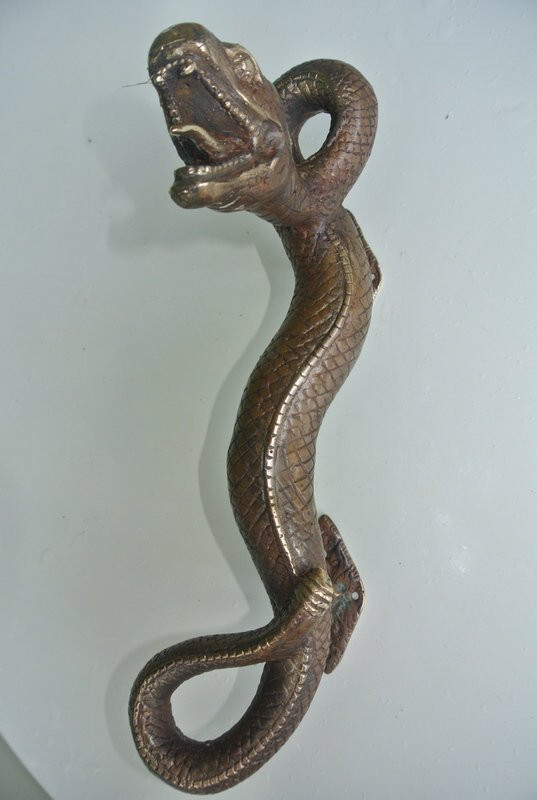 hand made SNAKE Python solid hollow brass door PULL old style aged handle 35cm