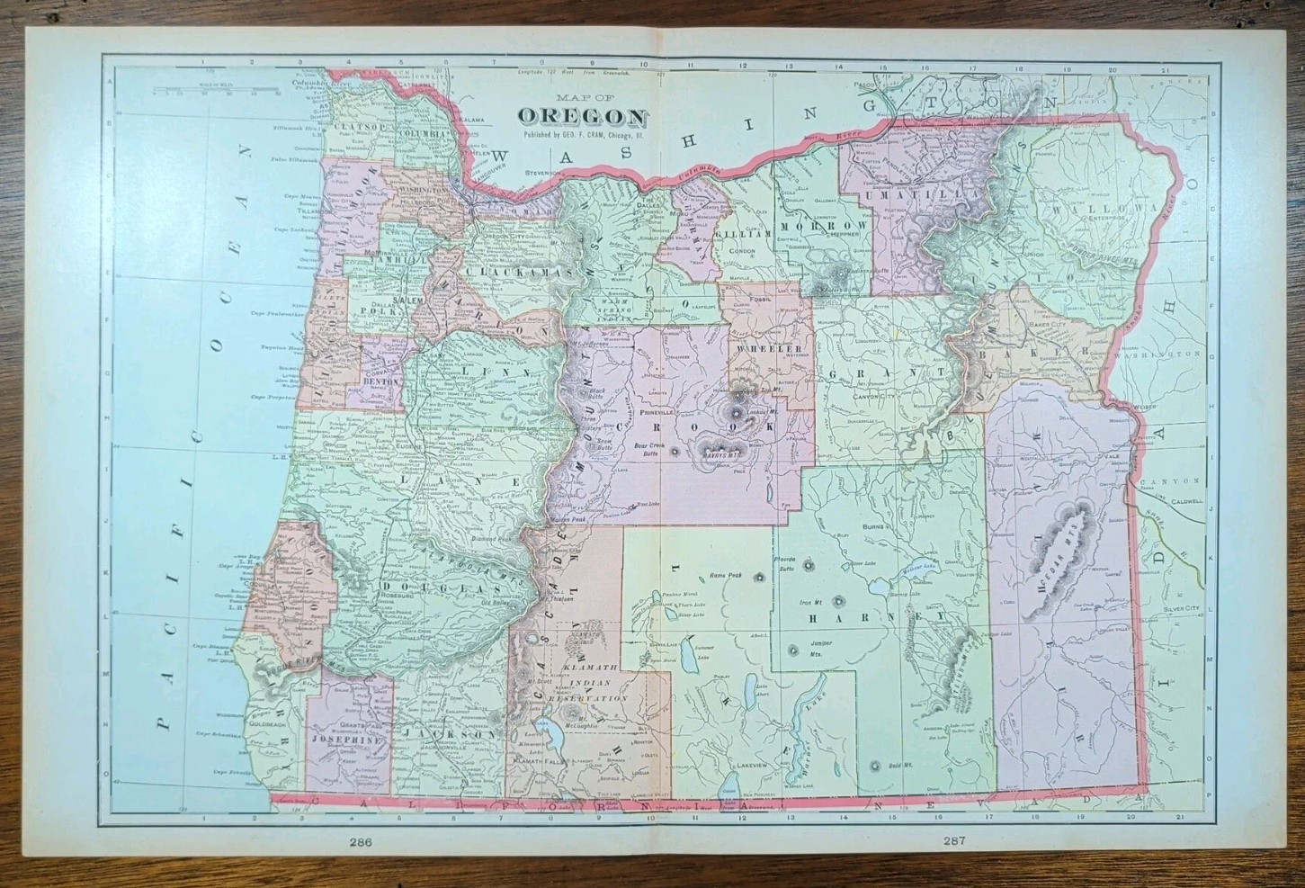 Vintage 1901 OREGON Map 22″x14″ Old Antique Original PORTLAND SALEM PENDLETON