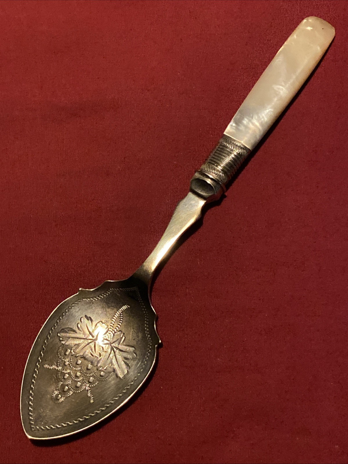 Antique Silver Plate & Mother Of Pearl Jam Spoon c.1890s