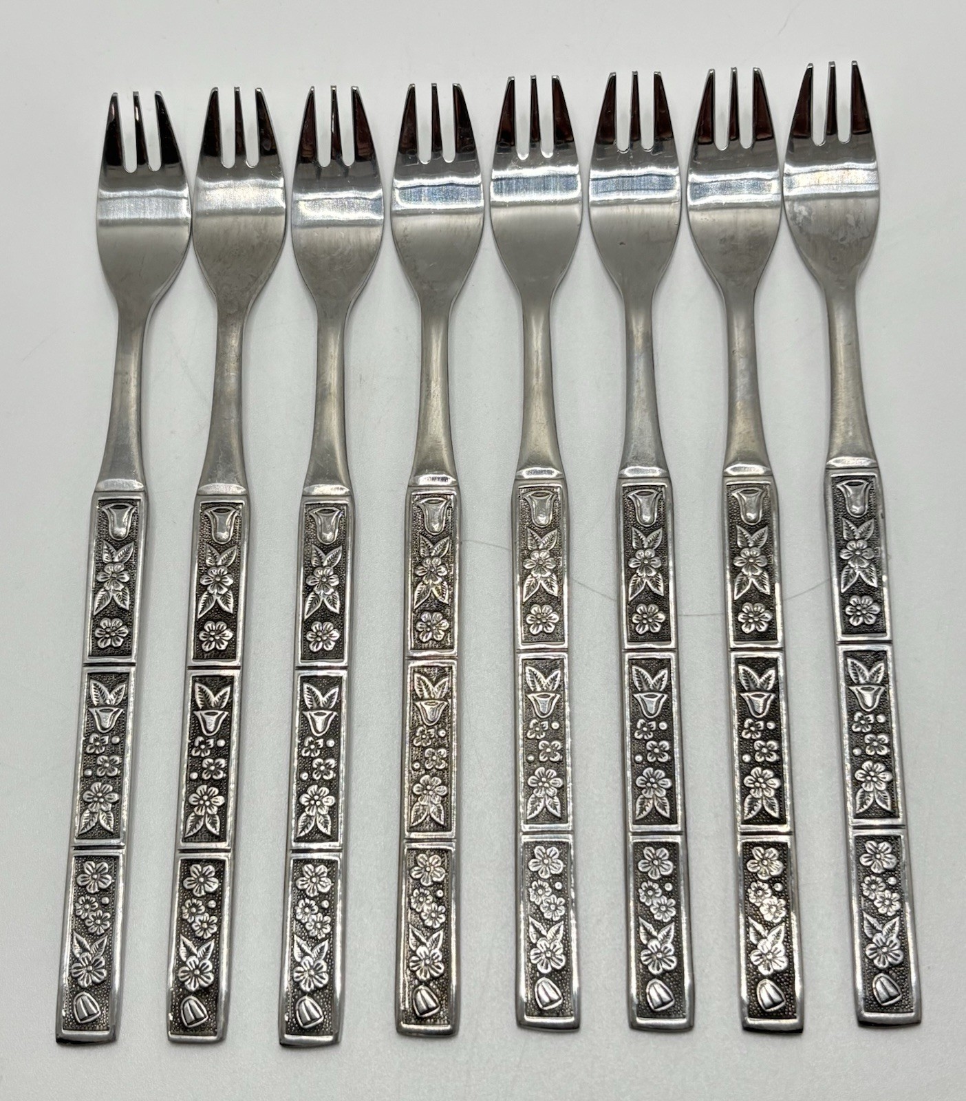 Vtg Spring Fever Northland Stainless Flatware Cocktail Seafood Forks 8 Pc Korea